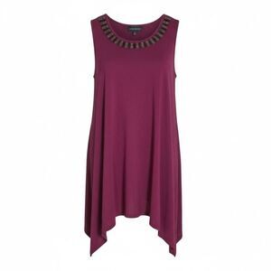 Lane Bryant Beaded Neck Sleeveless Sharkbite Tunic Tank Top Burgundy Size 18/20